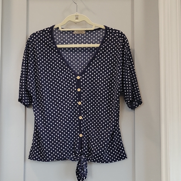 Lavish Tops - Lavish Midnight Blue and White Dot Blouse
